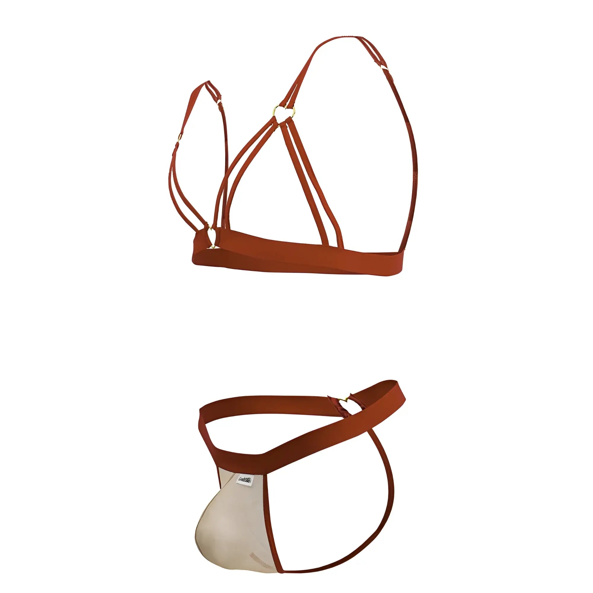 Rust-colored candyMan 99838 two piece outfit bra and thong set with minimalist thin straps and supportive silhouette