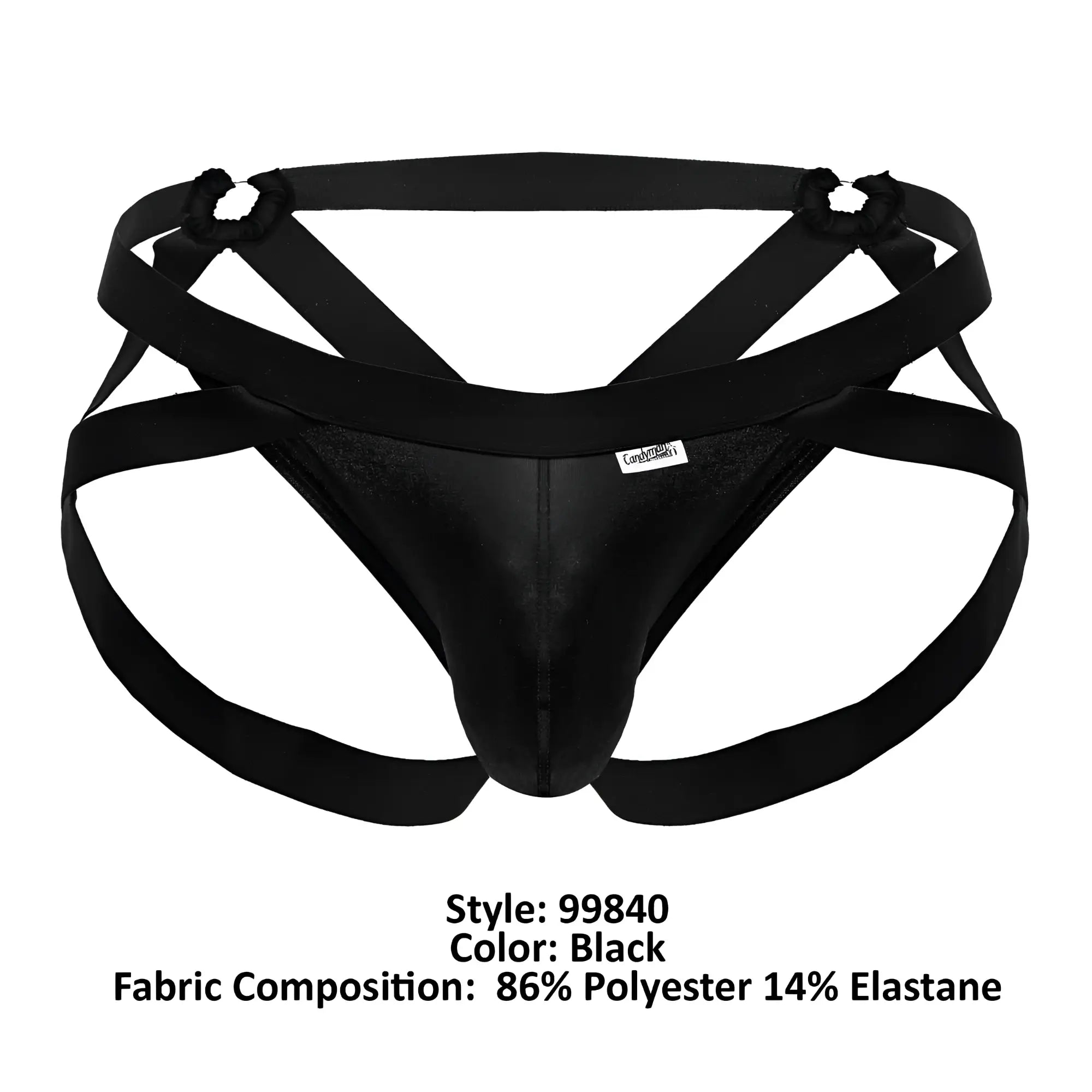 Black candyMan 99840 crisscross thong briefs with shiny stretchy fabric and elastic straps on the back side