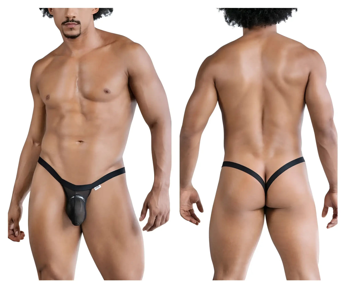 Black candyMan 99841 mesh thong for men with sleek form-fitting design and central pouch for support