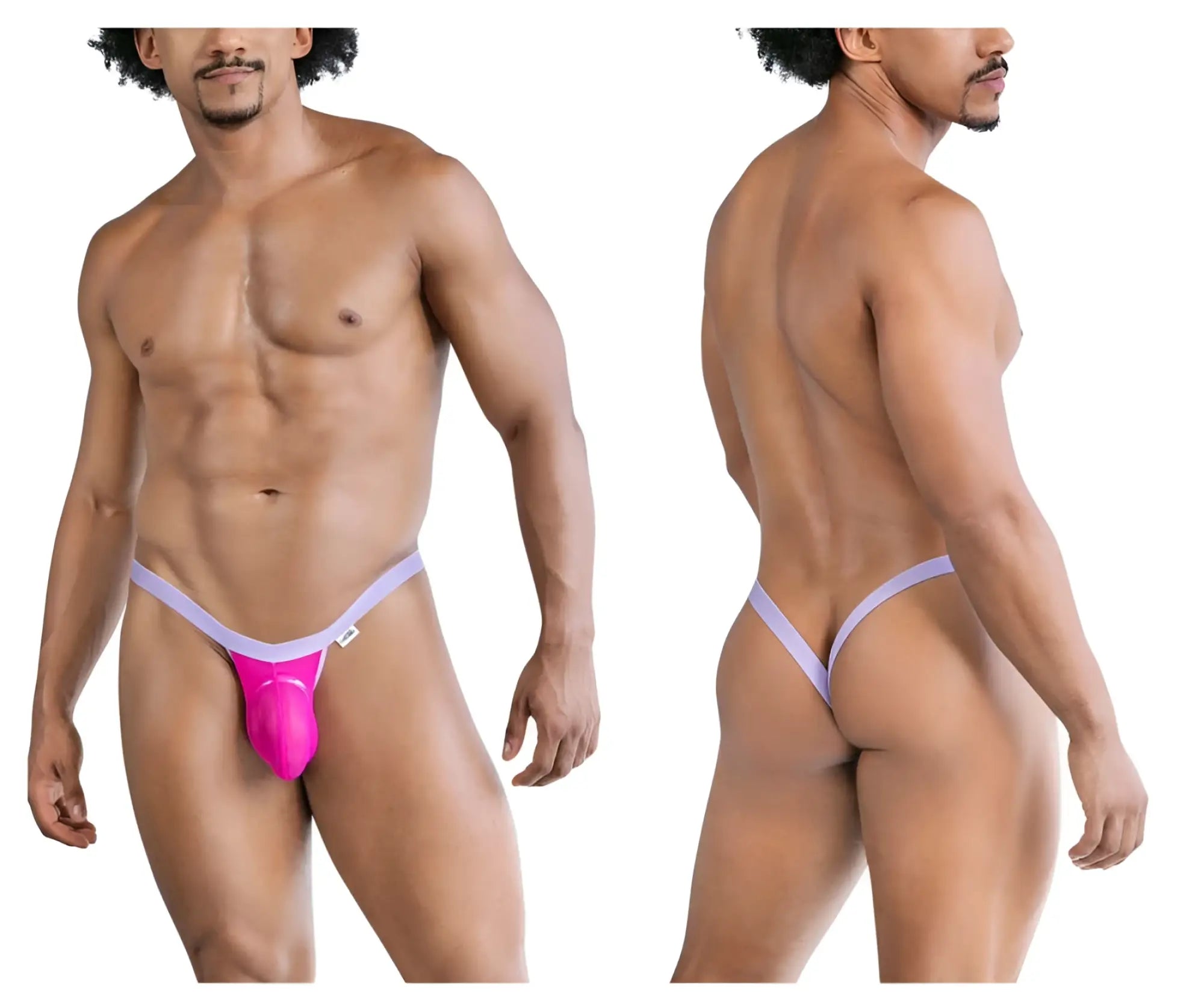 CandyMan 99841 mesh thong in hot pink with bright pink and lavender colors and a supportive contoured design