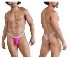 CandyMan 99841 mesh thong in hot pink with bright pink and lavender colors and a supportive contoured design