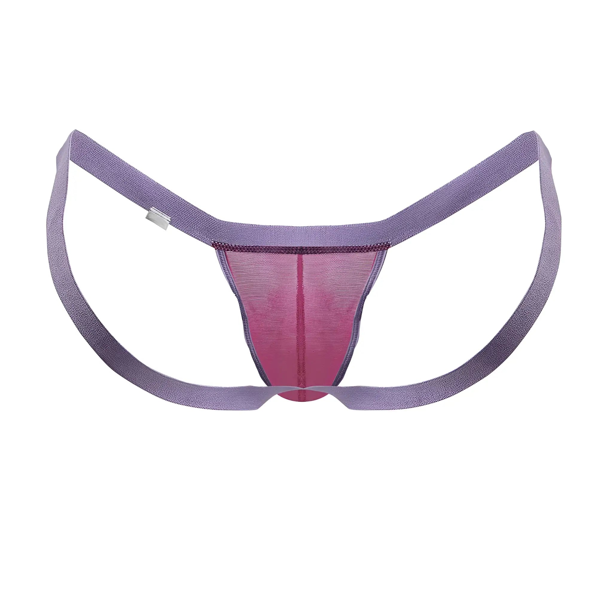 CandyMan 99841 mesh thong in hot pink featuring purple and pink mesh with wide elastic straps