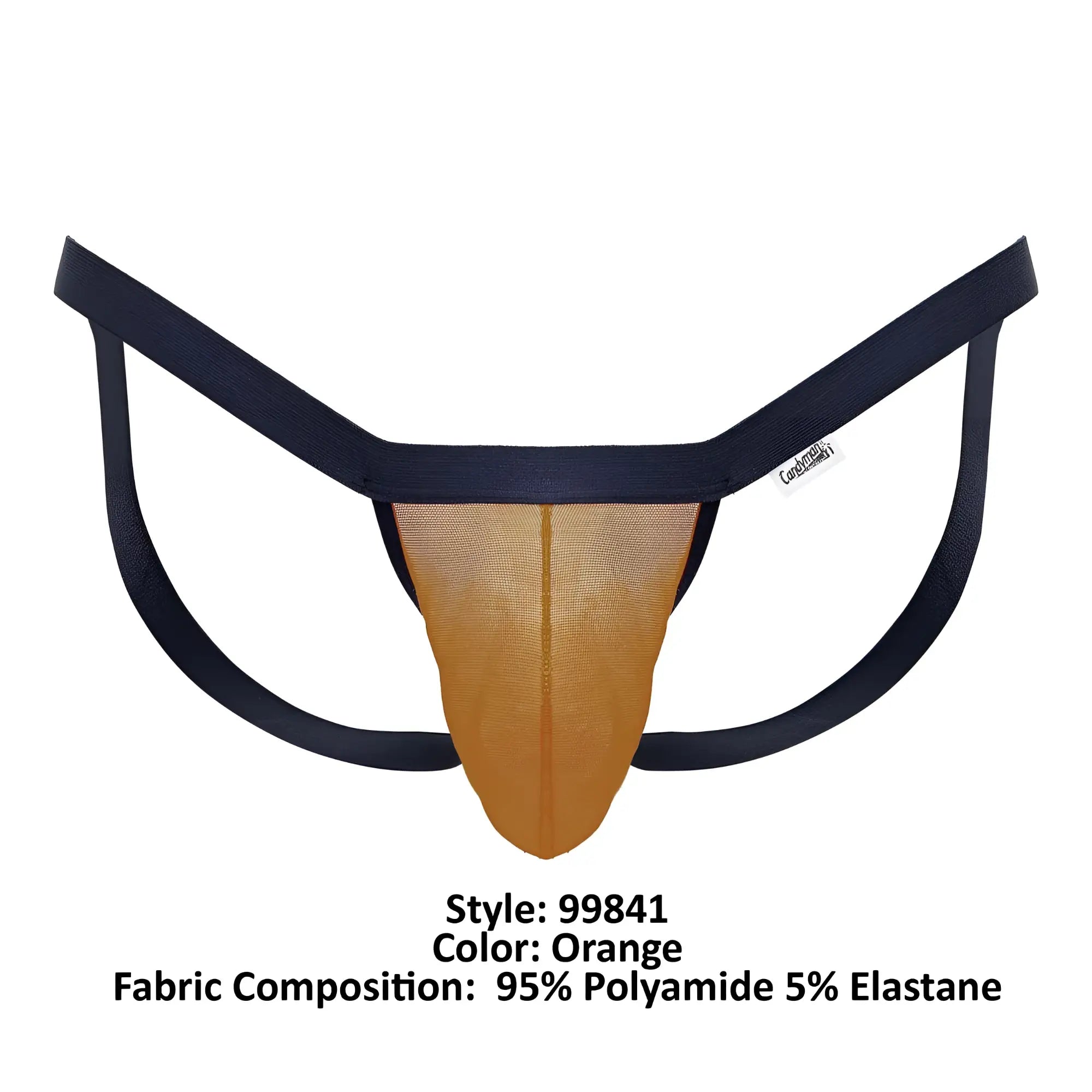 CandyMan 99841 mesh thong in orange with black elastic straps made of breathable mesh fabric