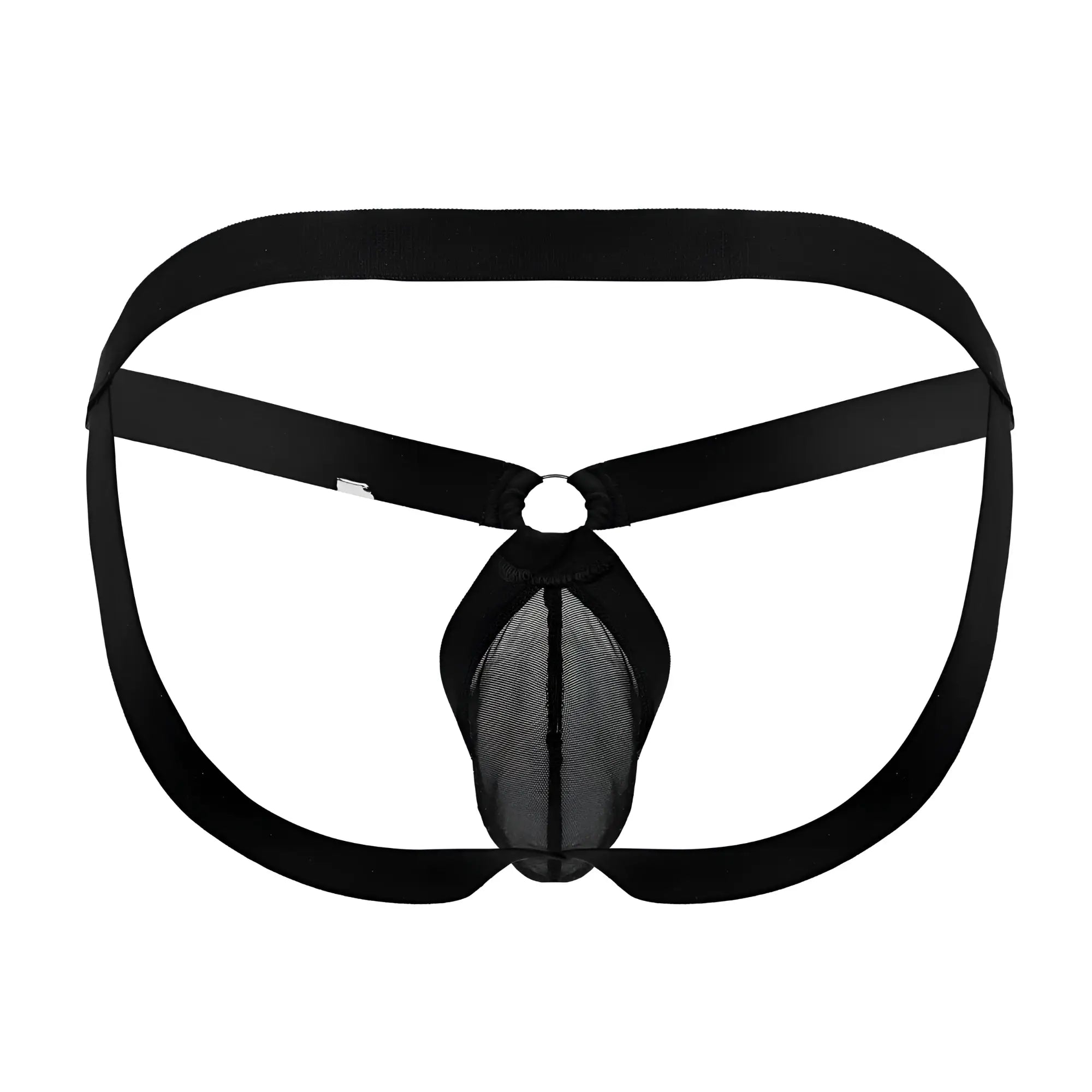 Black mesh brief CandyMan 99842 jockstrap with elastic waistband and supportive straps in black color