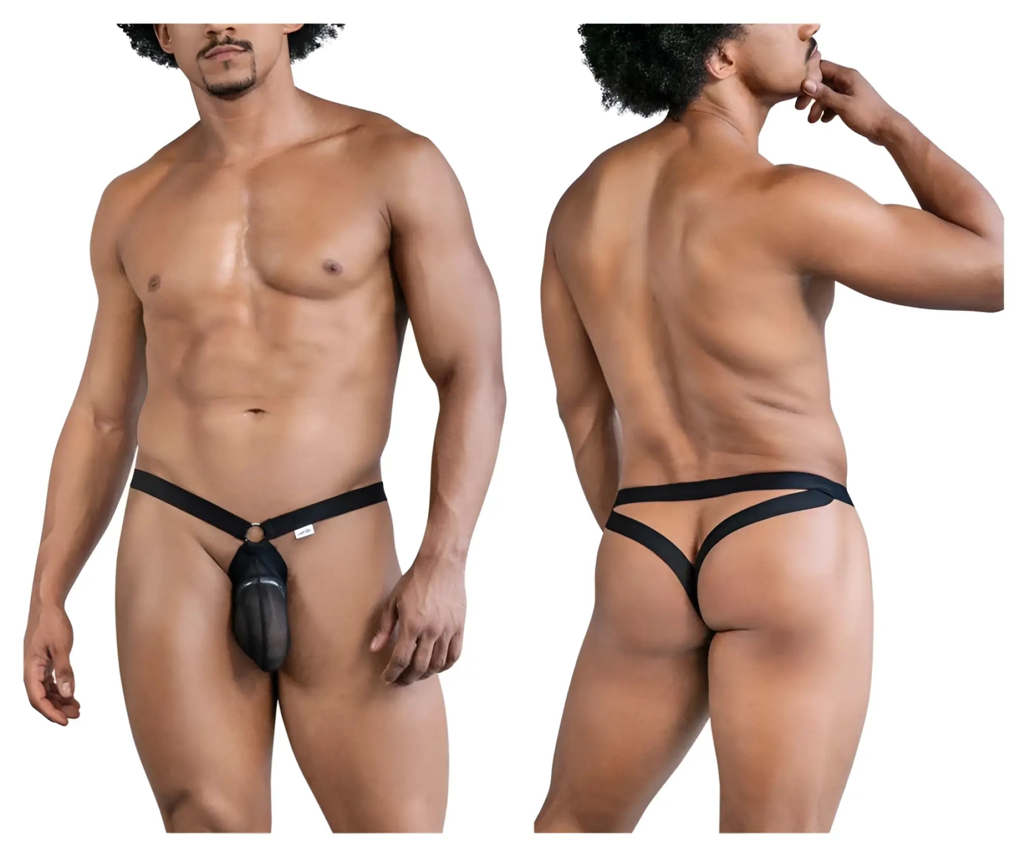 Black CandyMan 99842 mesh jockstrap with sleek adjustable straps and a central pouch in a form-fitting design