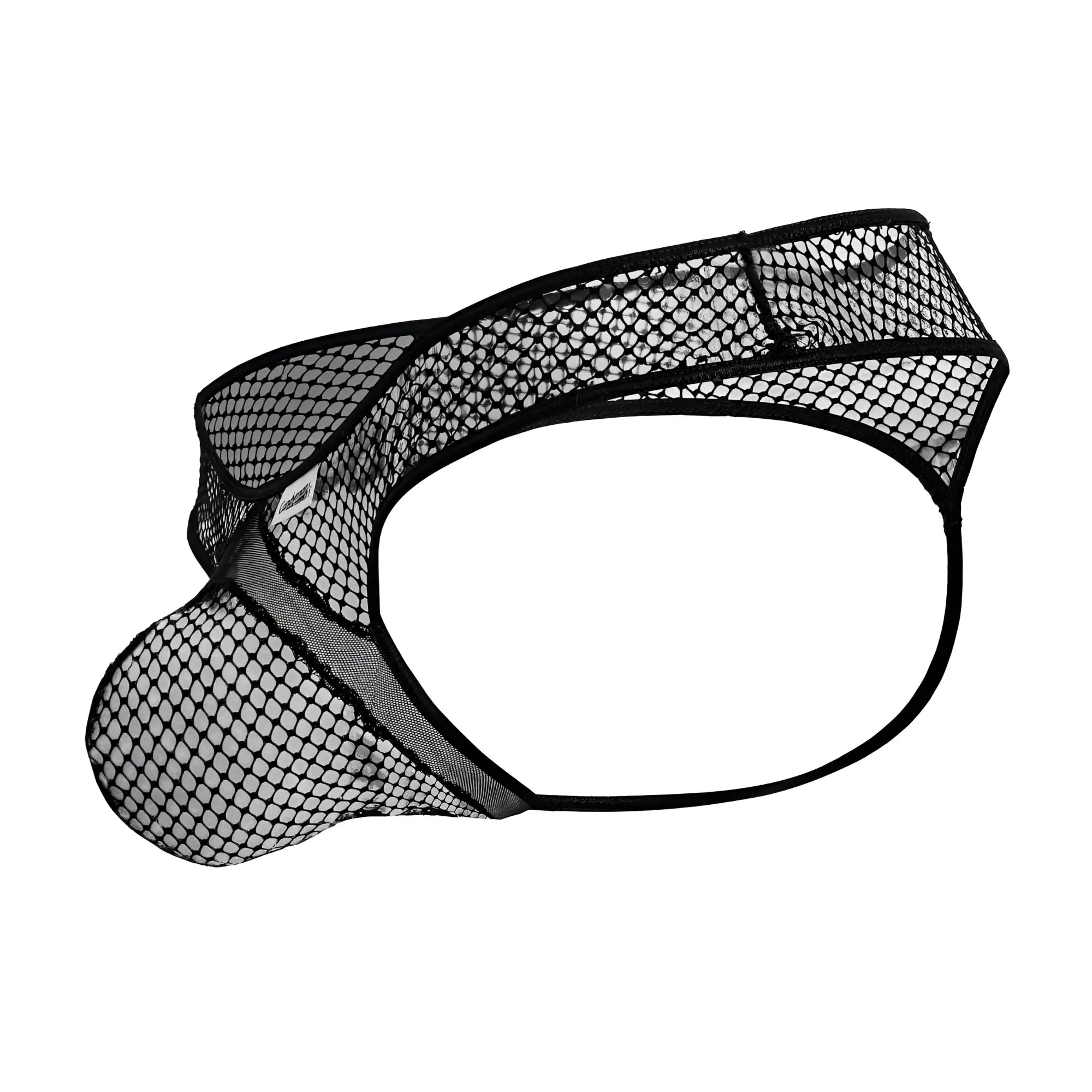 Black CandyMan 99843 fishnet thongs men’s underwear with contoured design and reinforced elastic bands