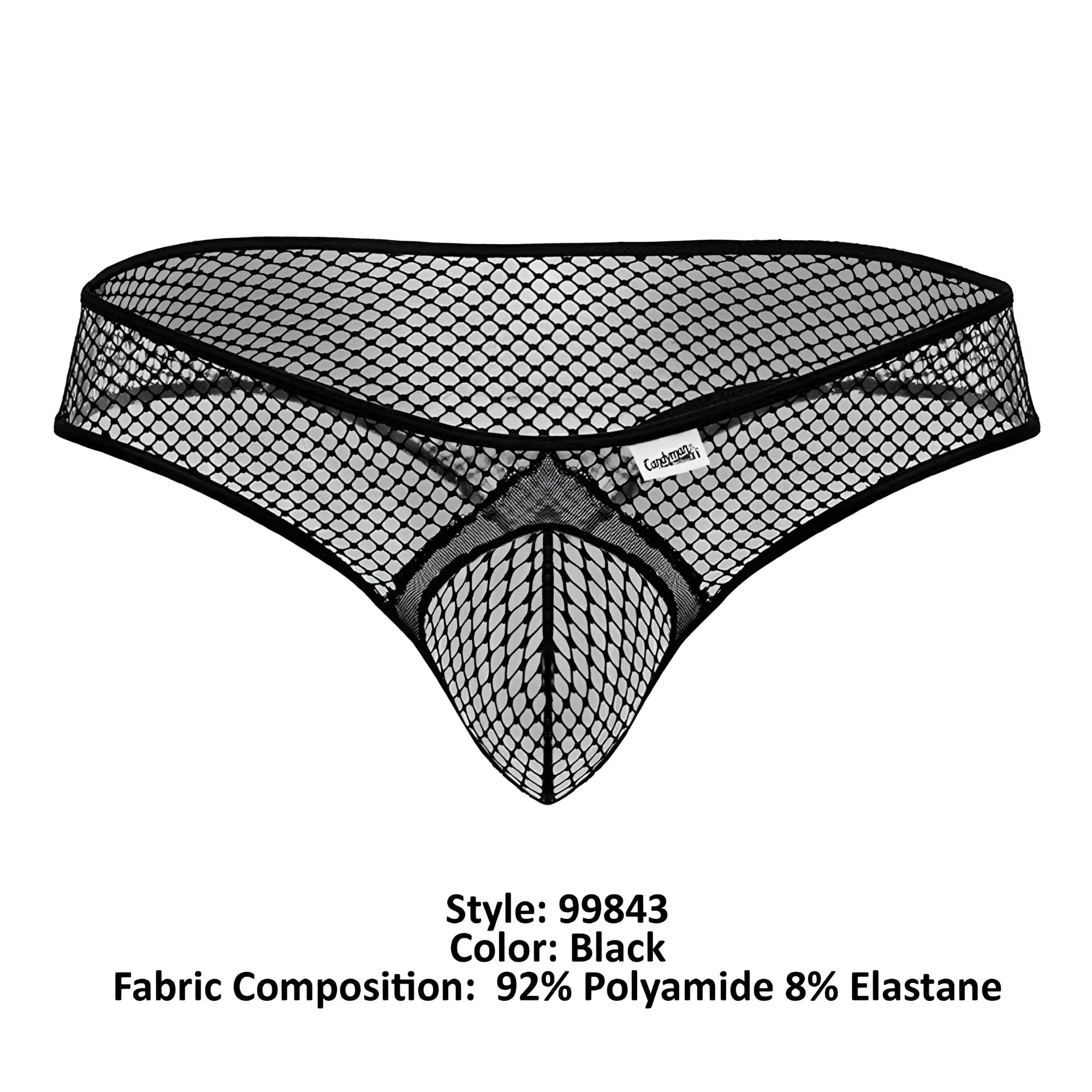 Black candyMan 99843 fishnet thong with a reinforced elastic waistband and fishnet mesh pattern visible from the back