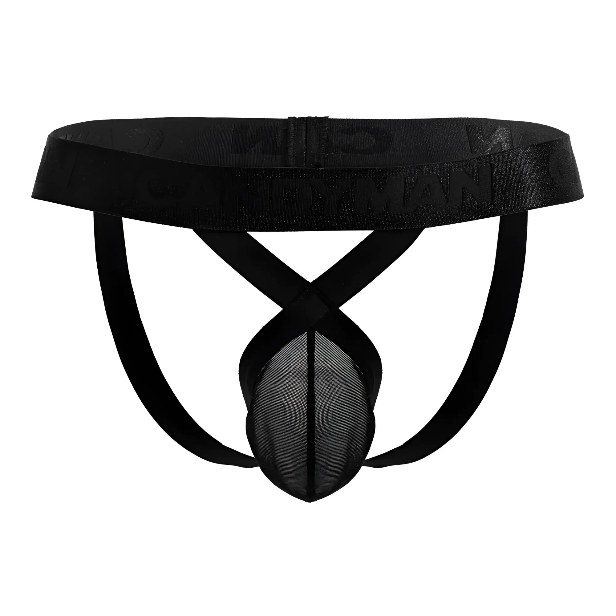 Black mesh briefs with satin-like waistband and embossed logo from candyman 99847 mesh thongs color black