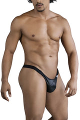 Black leather-like CandyMan 99848 bikini thong with sleek, form-fitting design shown from the back side