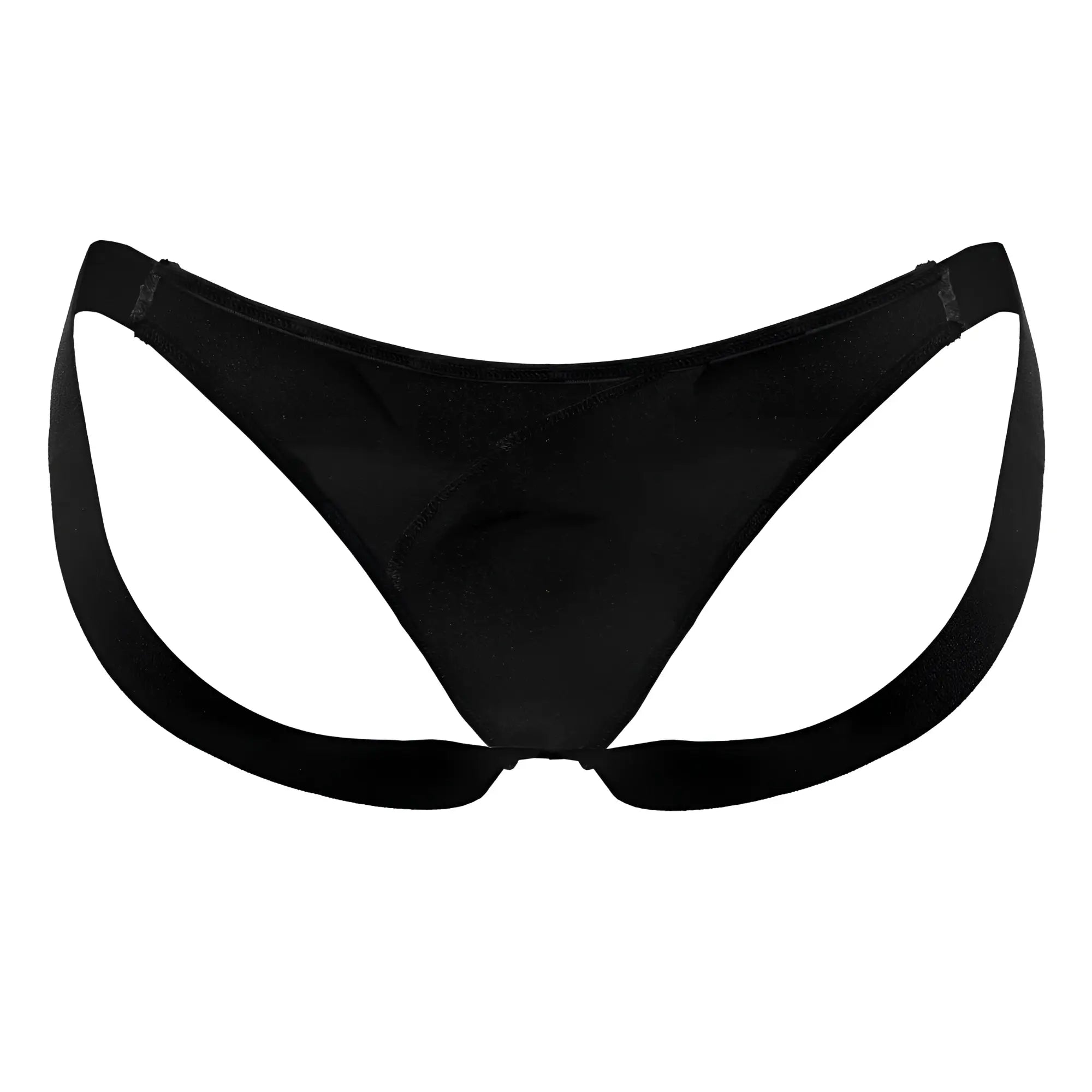 Black seamless bikini thong candy man 99848 made of stretchy fabric with wide supportive straps visible from back side