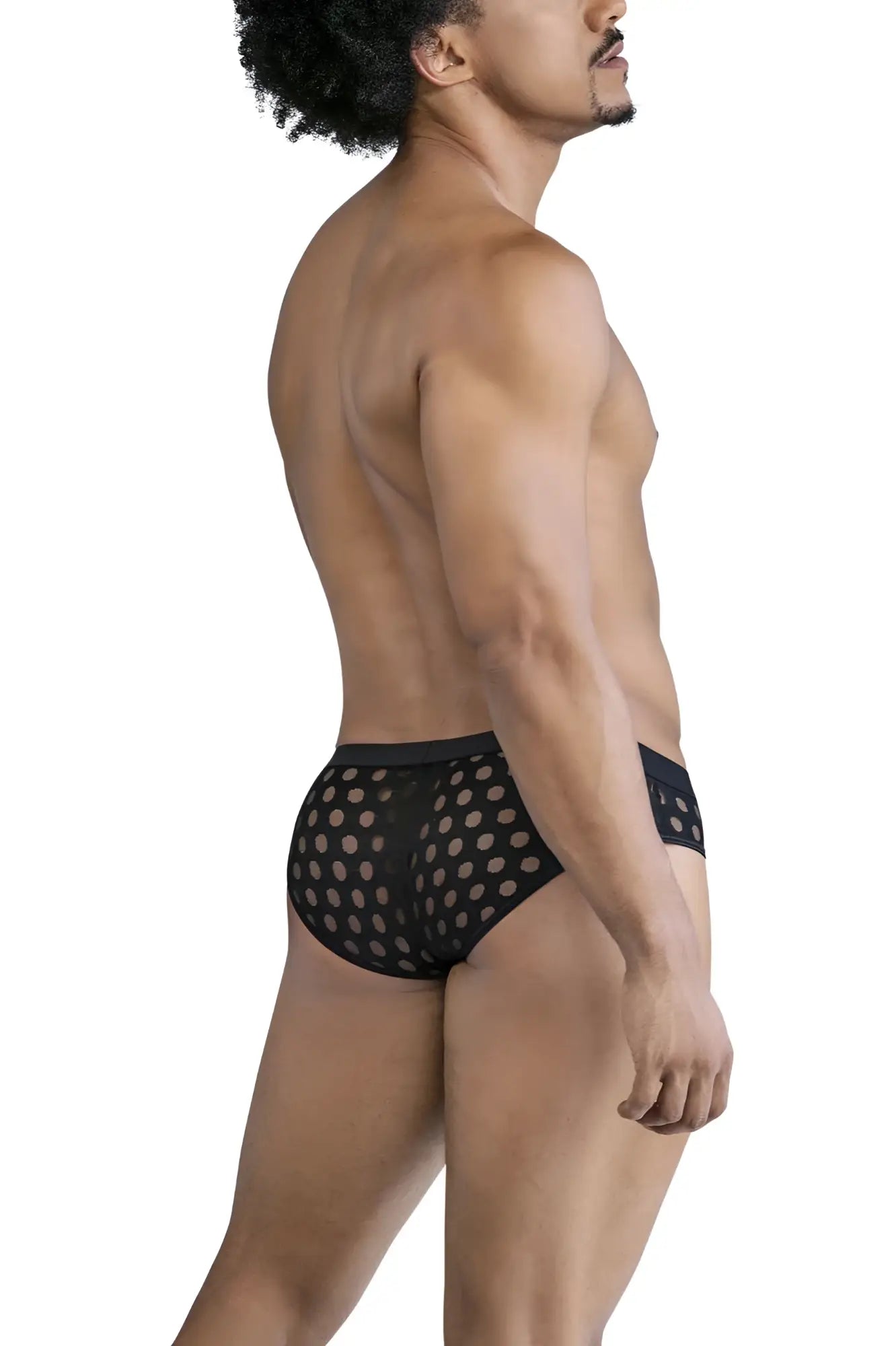 CandyMan 99855 black mesh briefs with light beige polka dot pattern for stylish and breathable underwear use