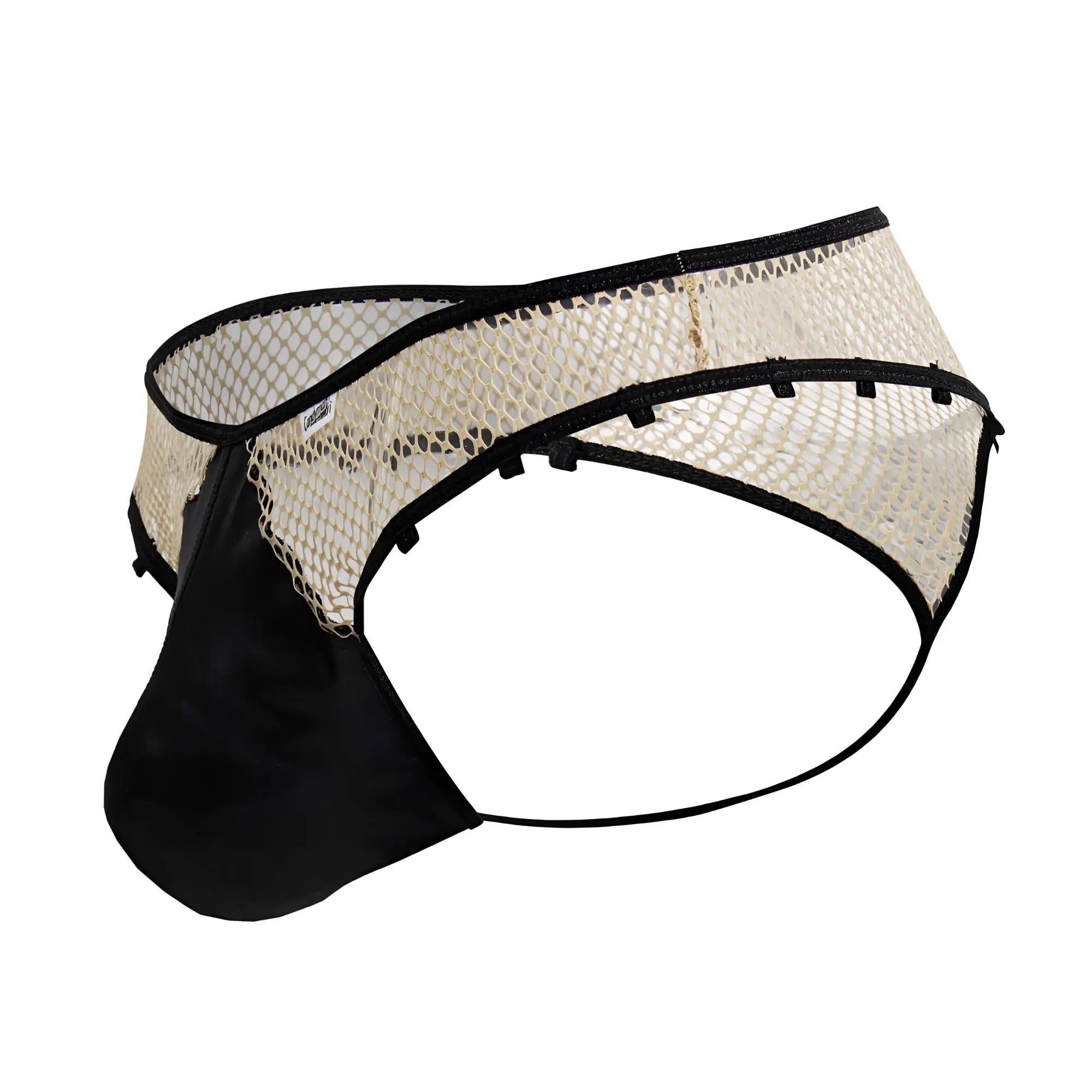 Black and cream-colored fishnet briefs candyMan 99860 with sleek modern design in nude-black mesh material