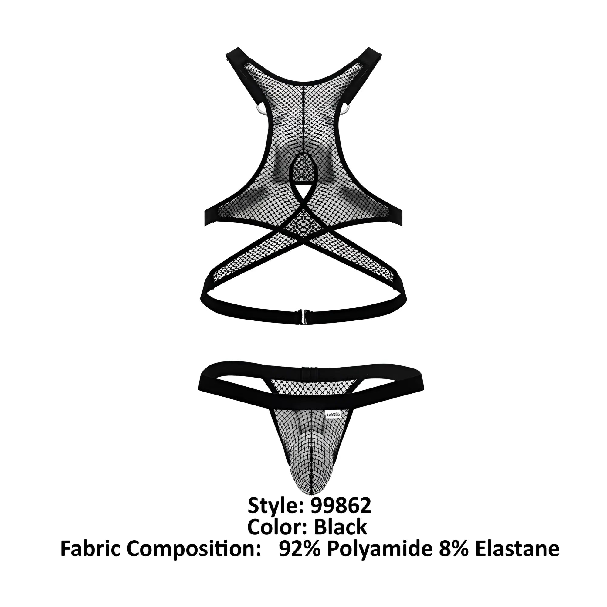 Black mesh harness and thong set candyMan 99862 fishnet outfit made of 92 polyamide 8 elastane