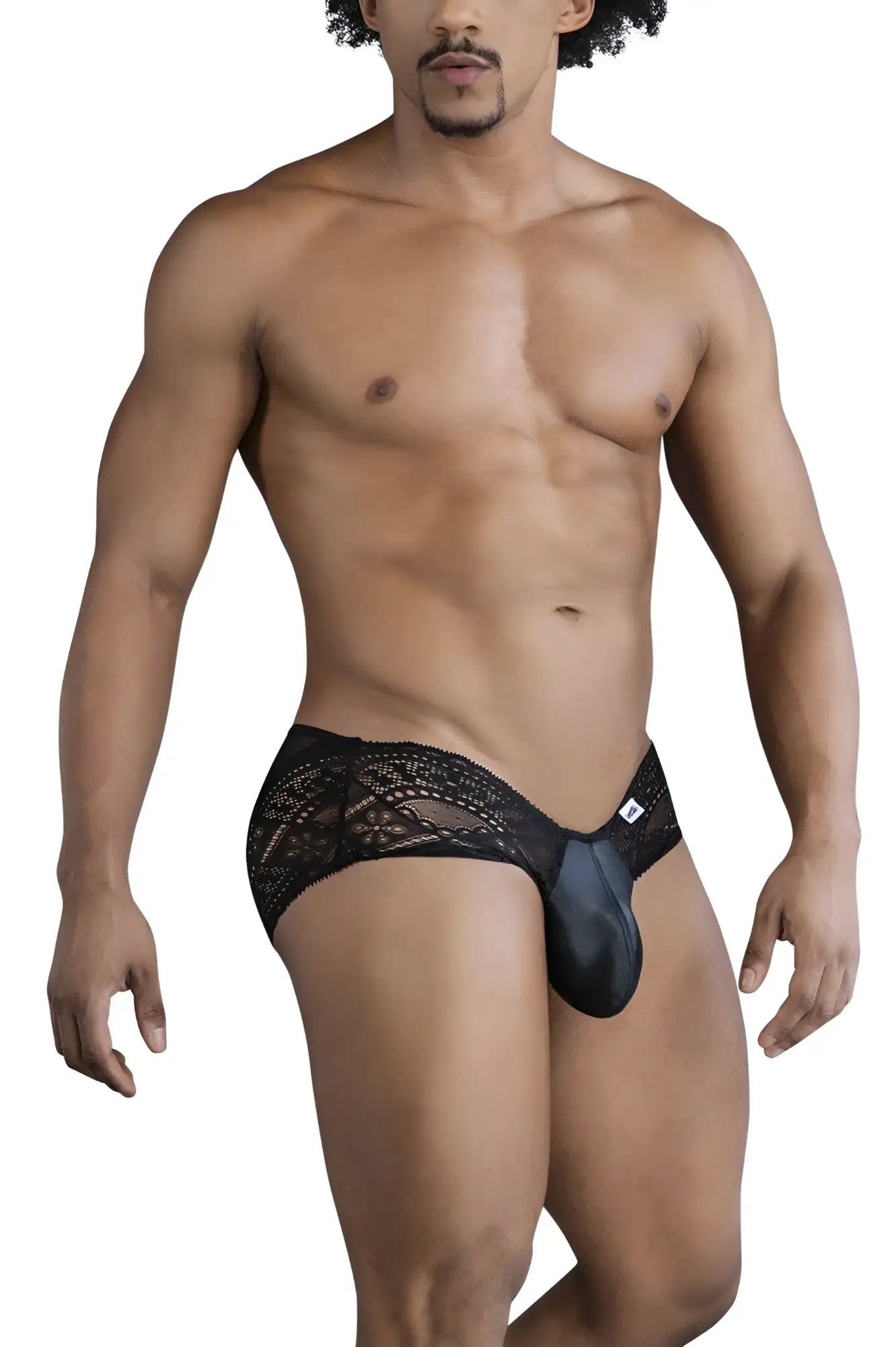 Black candyMan 99863 lace briefs with solid black pouch and lace trim for men