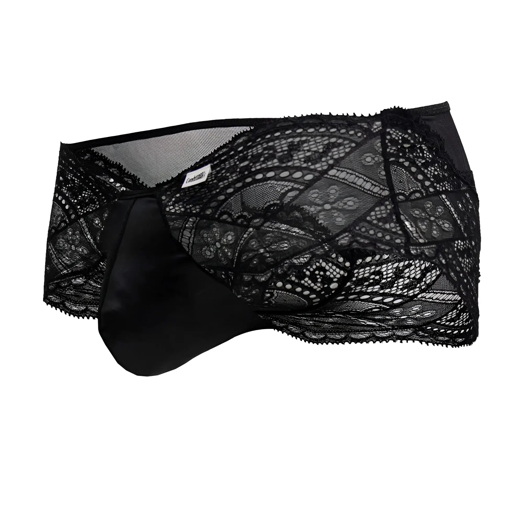 Black lace briefs with a satin-covered pouch by candyman in black featuring delicate lace and smooth satin detailing