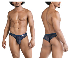 Navy blue lace men’s thong with intricate floral pattern and elastic waistband candyMan 99868 lace briefs