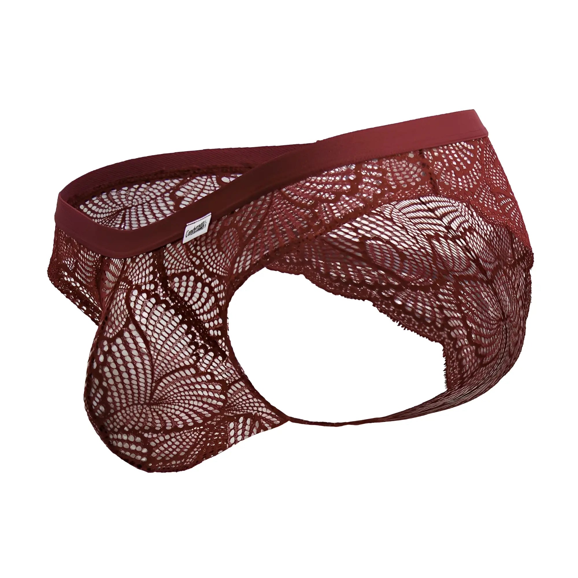 Maroon lace mens underwear with intricate pattern and elastic waistband candyMan 99868 lace briefs color wine