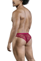 A vibrant red candyMan 99868 lace thong with intricate floral pattern and matching elastic waistband