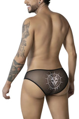 Black sheer mesh briefs featuring a white cat face with zodiac symbols from Candyman 99871 Egyptian briefs