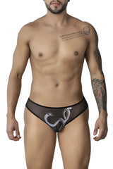 Black sheer mesh briefs with white embroidered snake design from Candyman 99871 Egyptian Briefs in black-white color