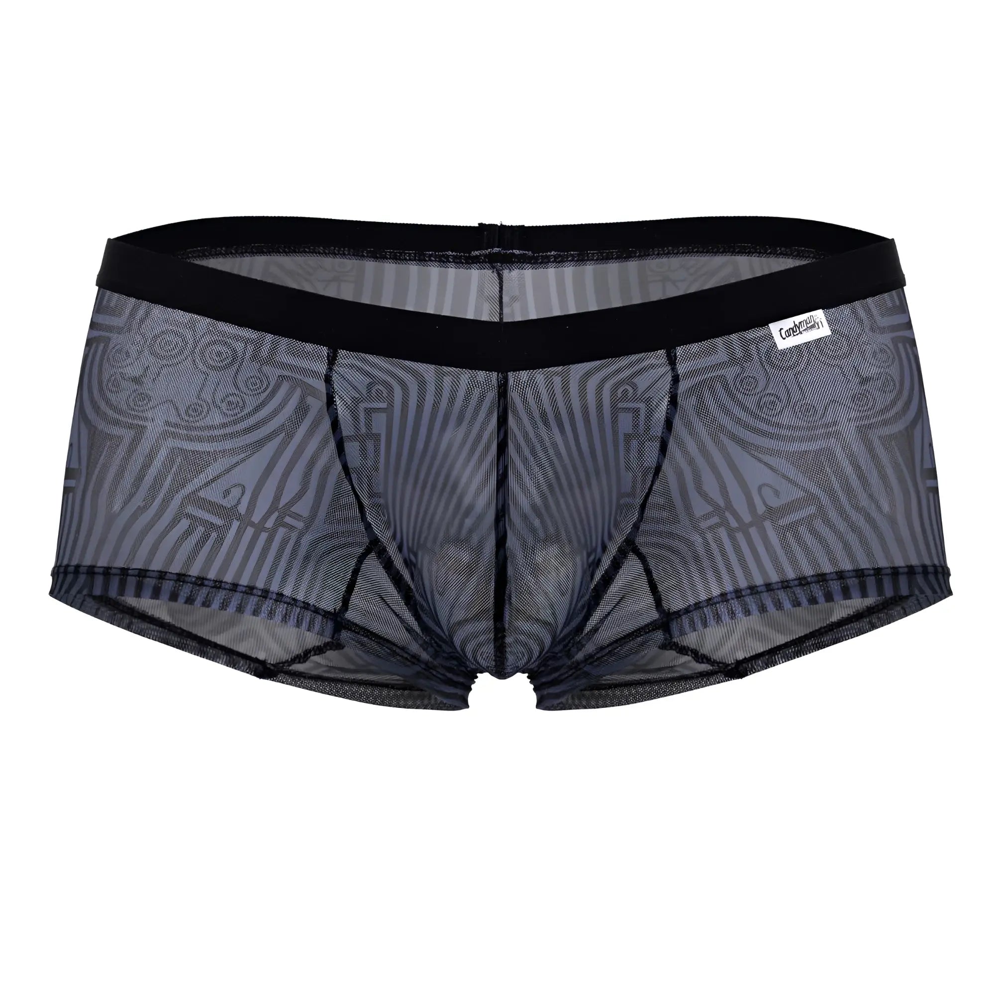 CandyMan 99873 Egyptian trunks gray-black black mesh briefs with gray geometric pattern and reinforced waistband