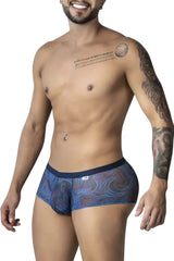 Candyman 99873 seawater trunks mens briefs with blue and purple swirling pattern and dark blue waistband