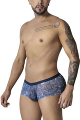 Blue patterned CandyMan 99873 water prints trunks with dark blue waistband in blue-white color for men