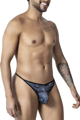 Gray and black patterned candyMan 99875 Egyptian thong for men with bold abstract design in blue and black colors