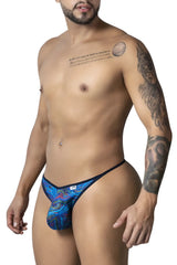 CandyMan 99875 seawater men’s thong in blue and black patterned fabric with sleek form-fitting design