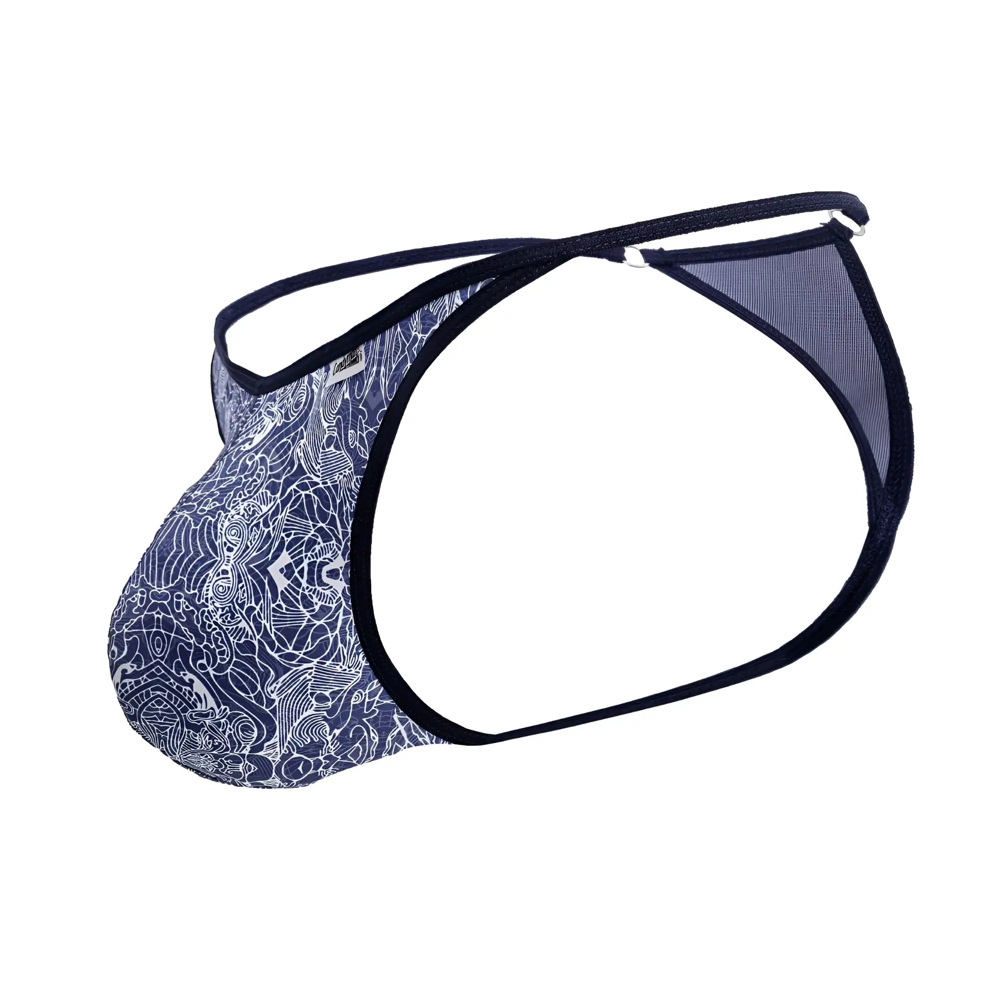 Blue patterned mens briefs candyMan 99875 with white intricate designs and black trim in water prints style