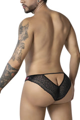 Black lace thong with delicate mesh and pink floral design on side from candyman 99876 leopard briefs color animal print