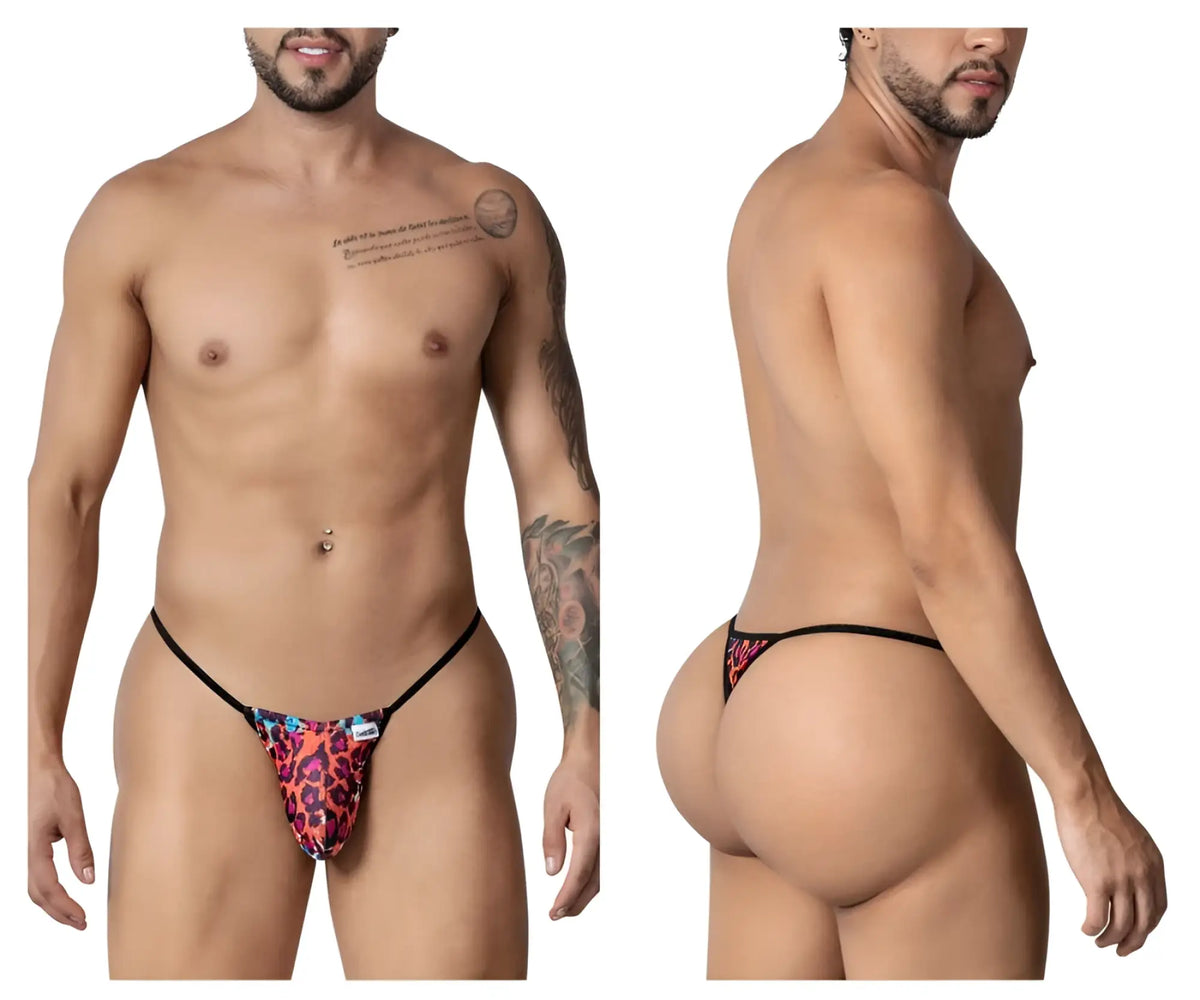 Vibrant pink and black leopard-print CandyMan 99877 thong with thin black elastic waistband for bold lingerie looks