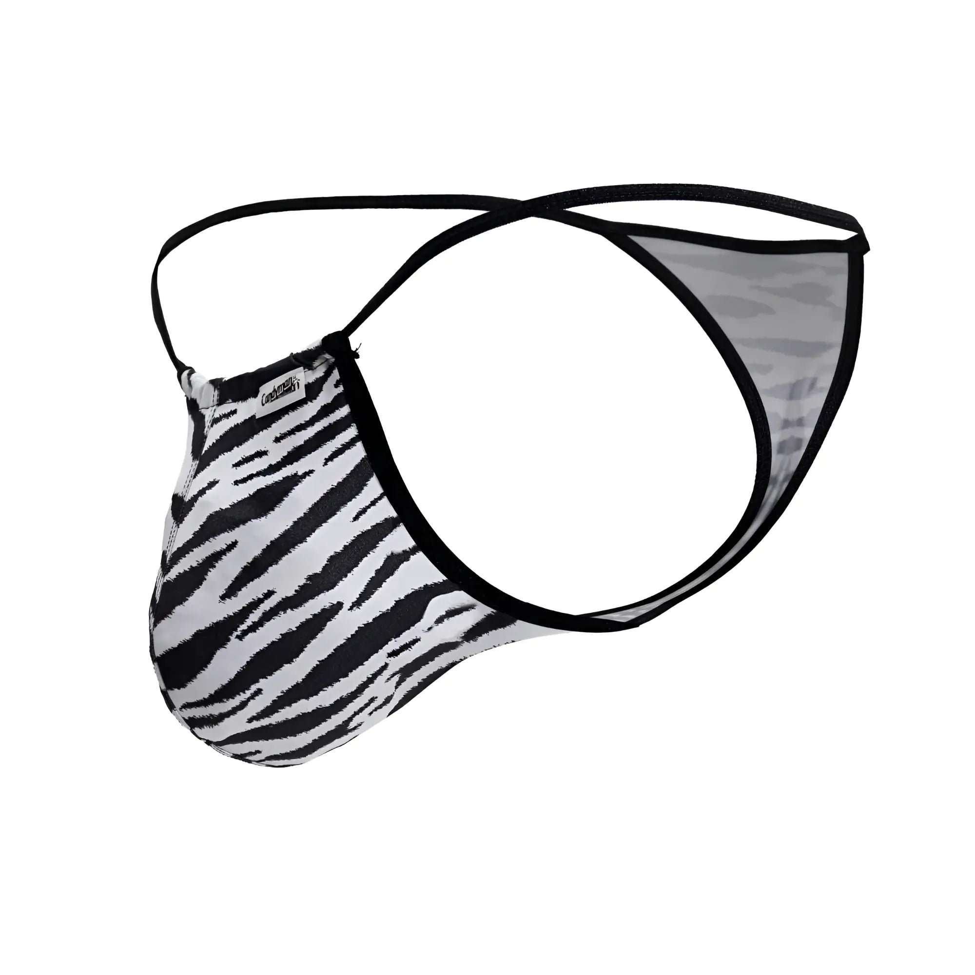 Black and white zebra-striped men’s thong with black trim candyMan 99877 zebra thongs color zebra print front view