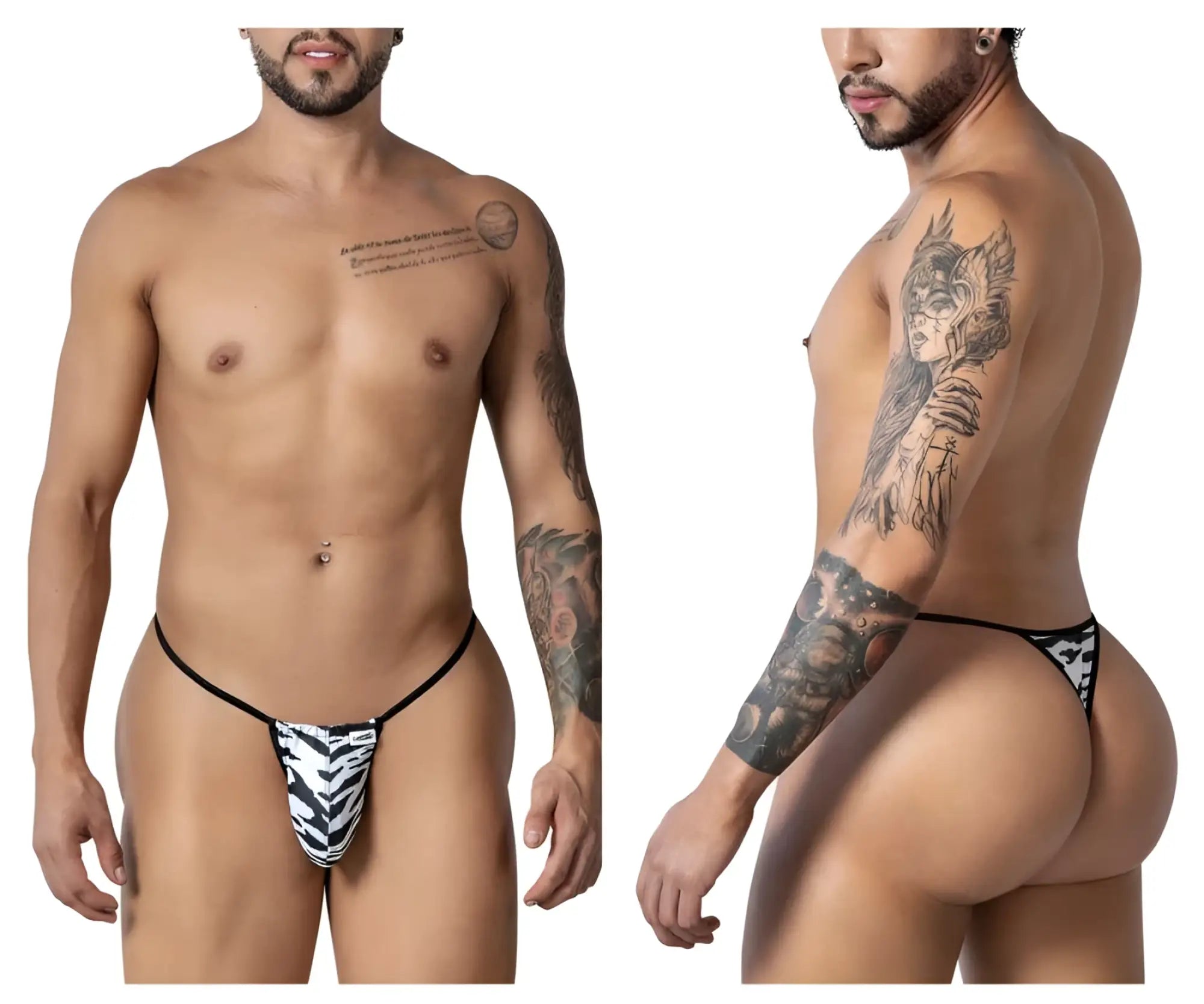 Black and white zebra print thong with thin black elastic waistband from CandyMan 99877 zebra thongs collection