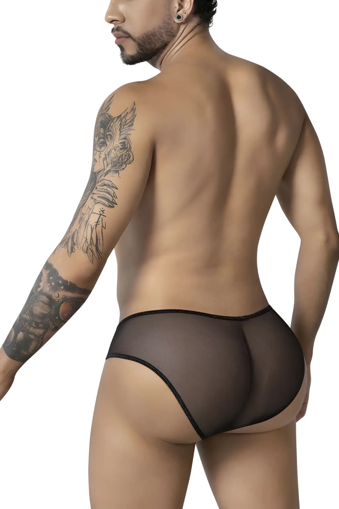 Black sheer mesh candyMan 99879 briefs with leopard animal print and smooth form fitting design