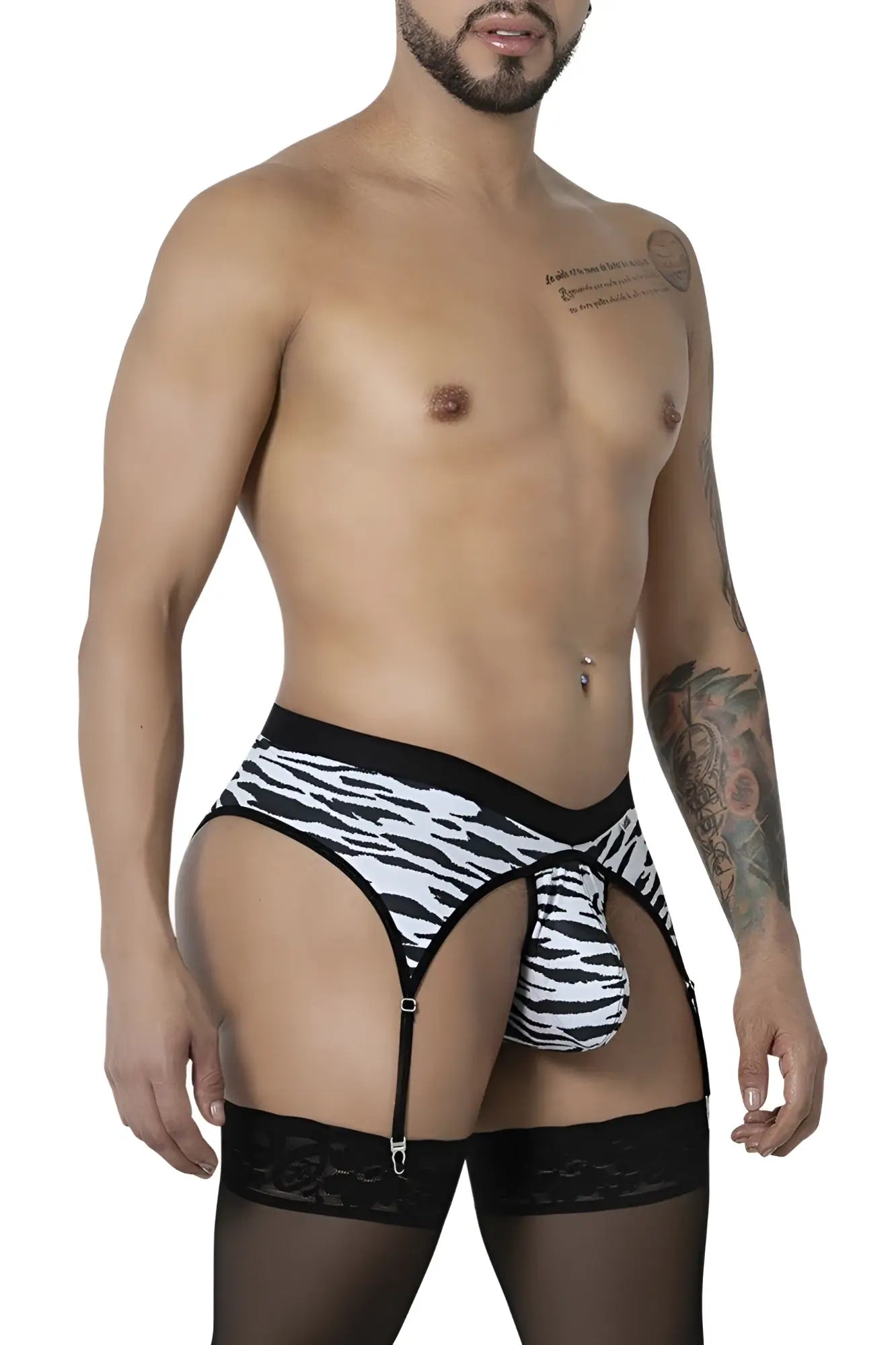 Black and white zebra-print CandyMan 99881 garter belt with lace trim for lingerie and intimate wear