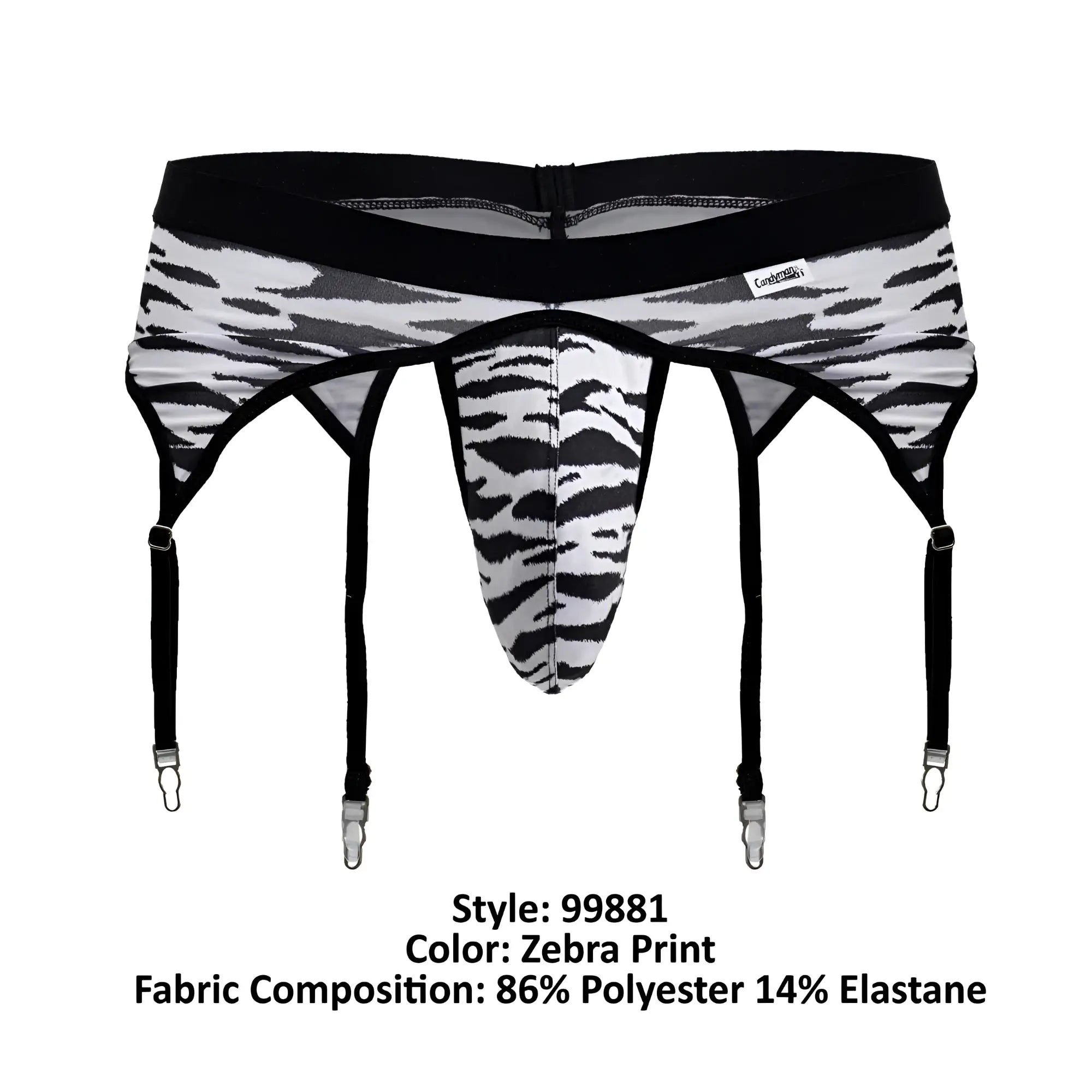 CandyMan 99881 zebra print men’s briefs with four adjustable straps in black and white zebra print fabric