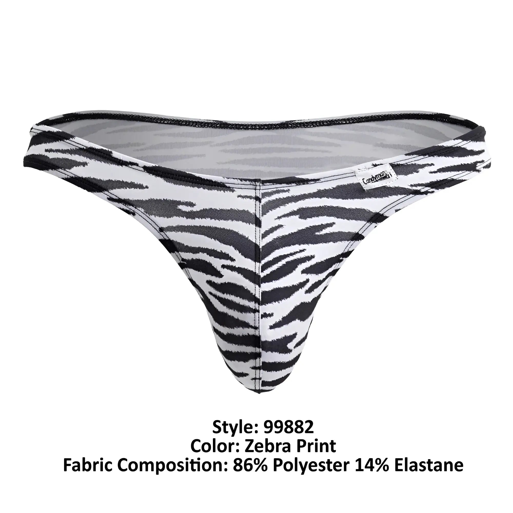 CandyMan 99882 zebra thongs in black and white zebra print made of 86% polyester and 14% elastane back view