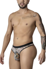 Black and gray patterned CandyMan 99885 sun moon briefs featuring a detailed moon-themed design on the front