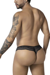 Black lace thong with delicate intricate pattern in candyMan 99887 leopard animal print design