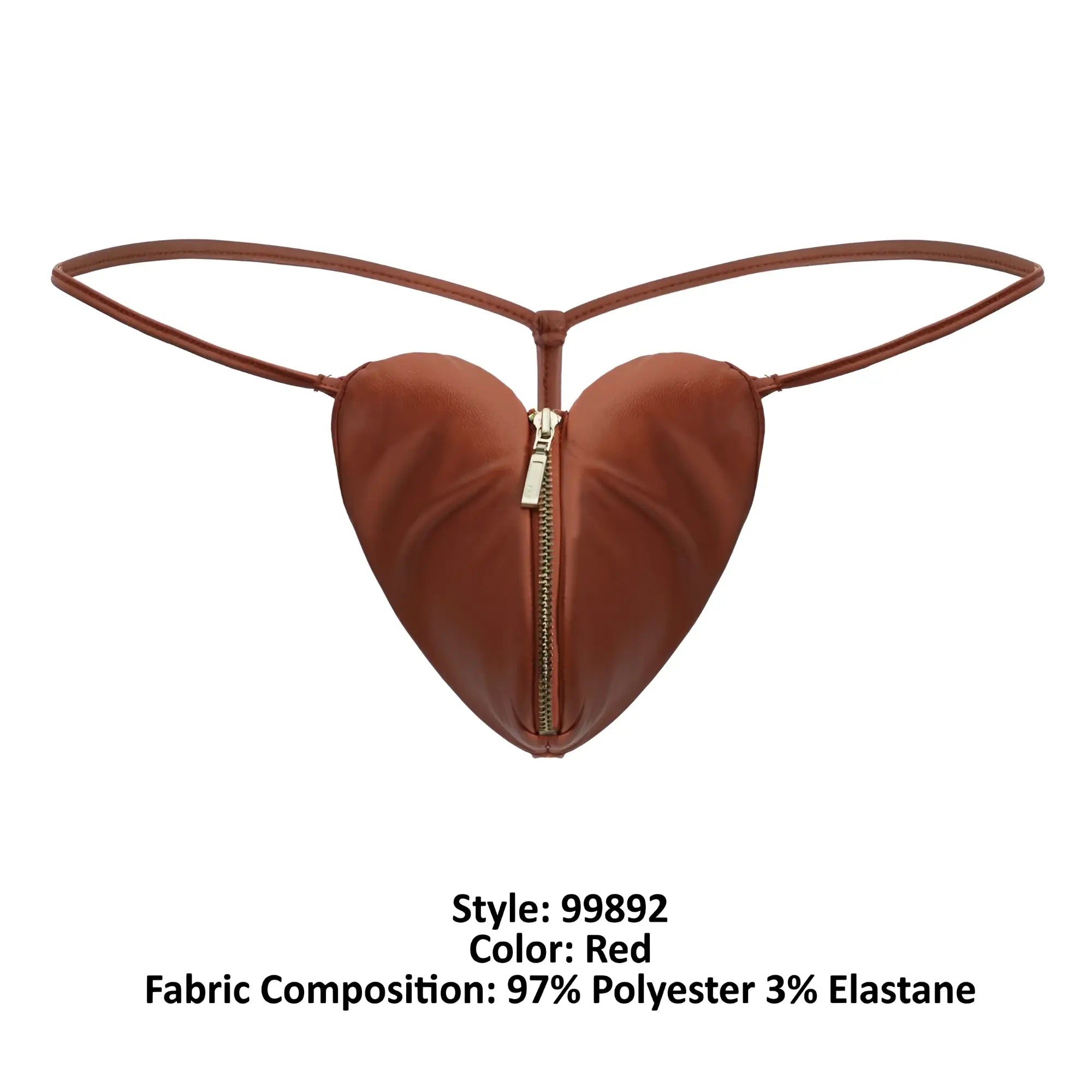Red heart-shaped pouch with thin straps and central zipper from candyman 99892 heart thongs color red product