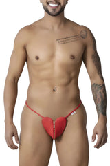 Red heart thong with gold zipper by candyman features playful design and vibrant red fabric for intimate wear