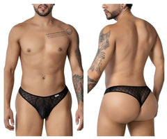 CandyMan 99894 black sheer mesh briefs with subtle geometric pattern and solid black waistband front view