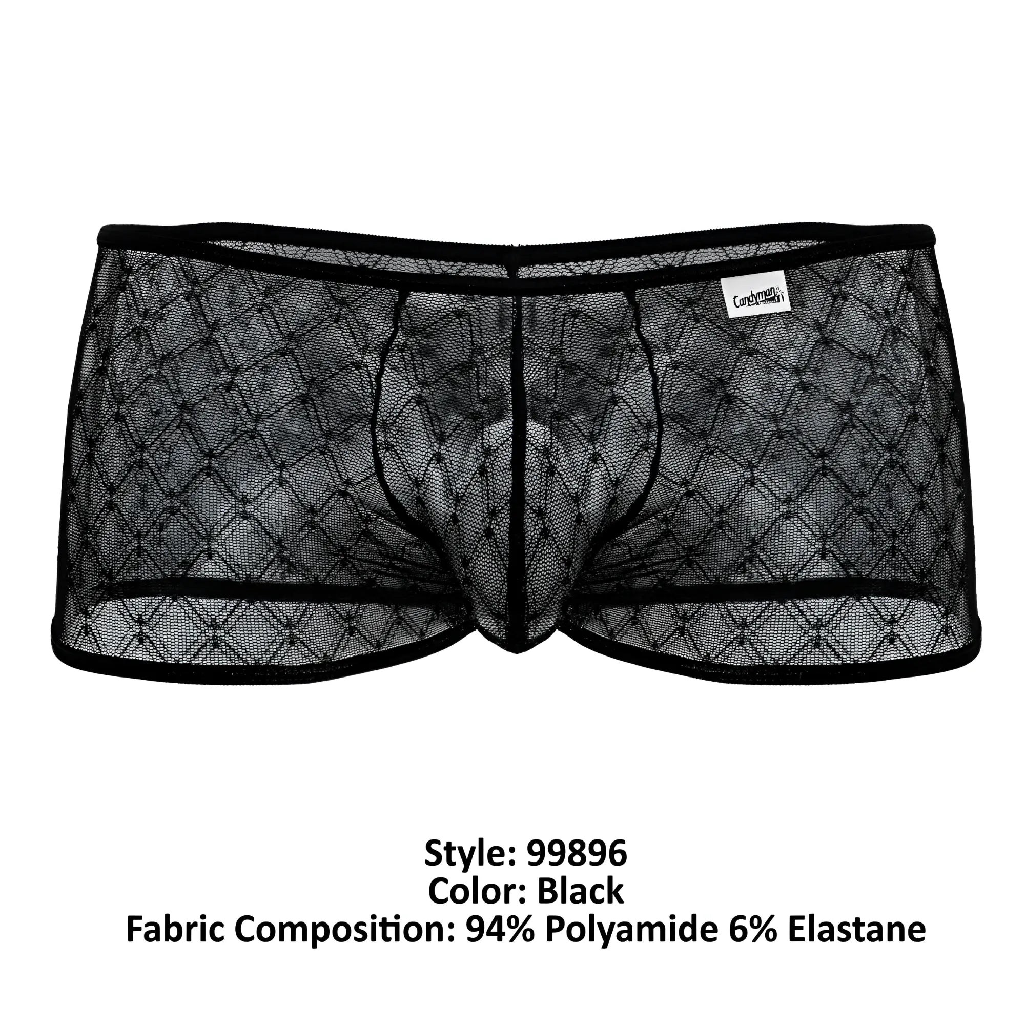 Black sheer mesh briefs candyMan 99896 with diamond pattern and black elastic waistband in black color