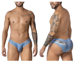 Blue denim cowboy briefs by candyman showing back cutout design in denim blue fabric