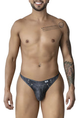 Dark blue denim candy man 99899 cowboy thong briefs with subtle texture and gold-tone waistband hardware