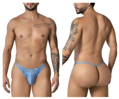 Blue denim candyMan 99899 cowboy thong with small front pocket and belt loops in denim blue material