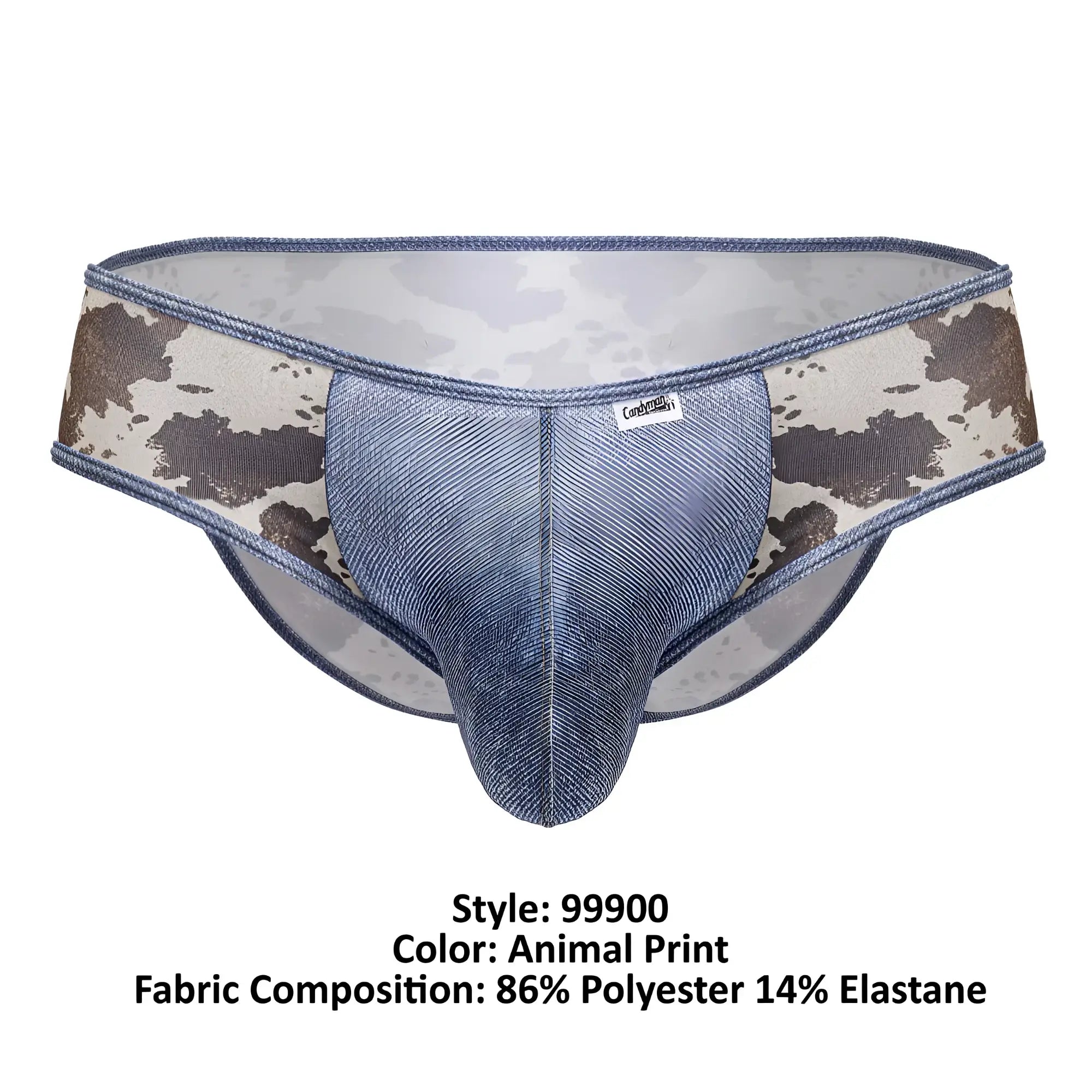 Blue denim patterned CandyMan 99900 cowboy briefs with brown and beige animal print side panels for men