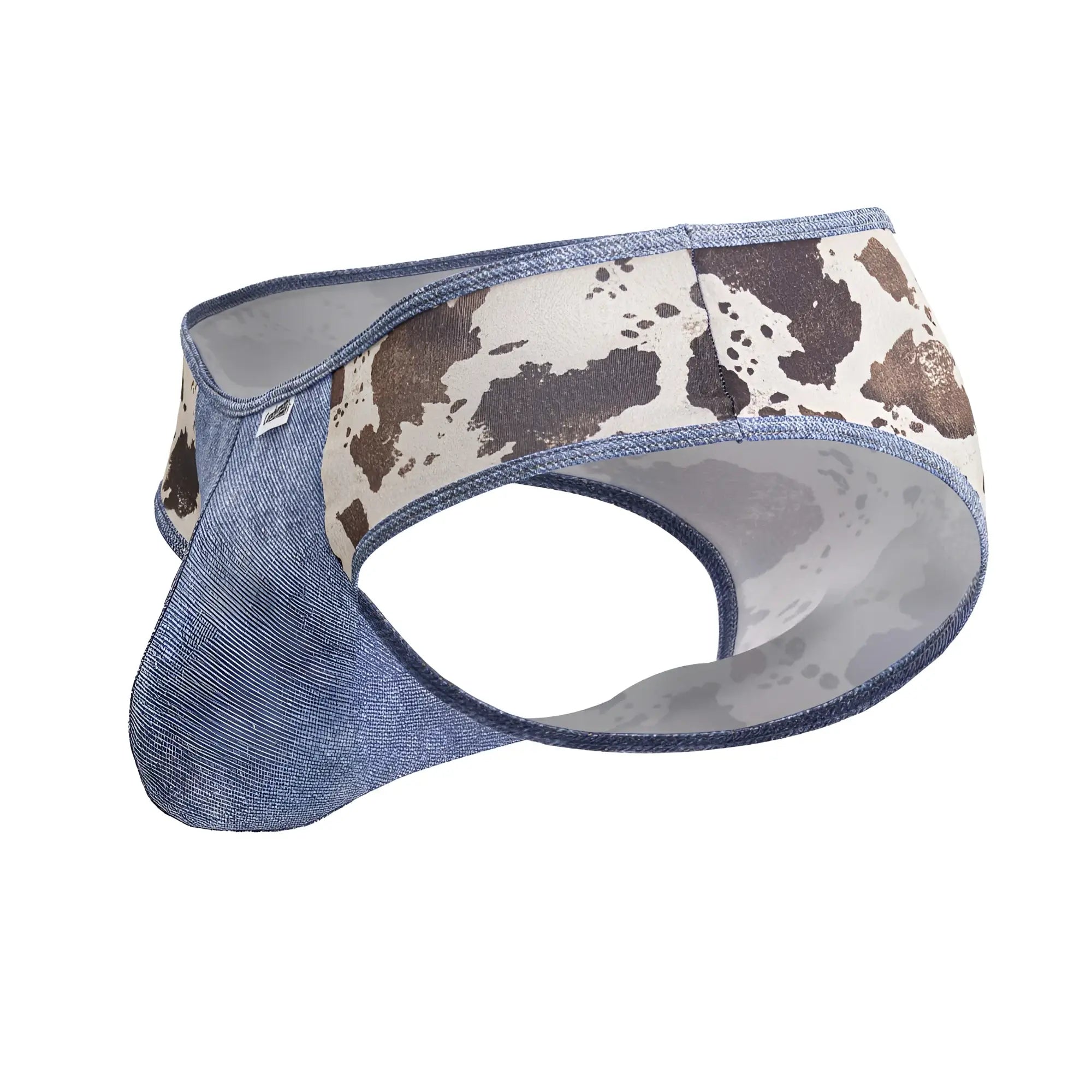 Blue denim patterned men’s briefs with cow print front panel candyMan 99900 cowboy briefs color animal print