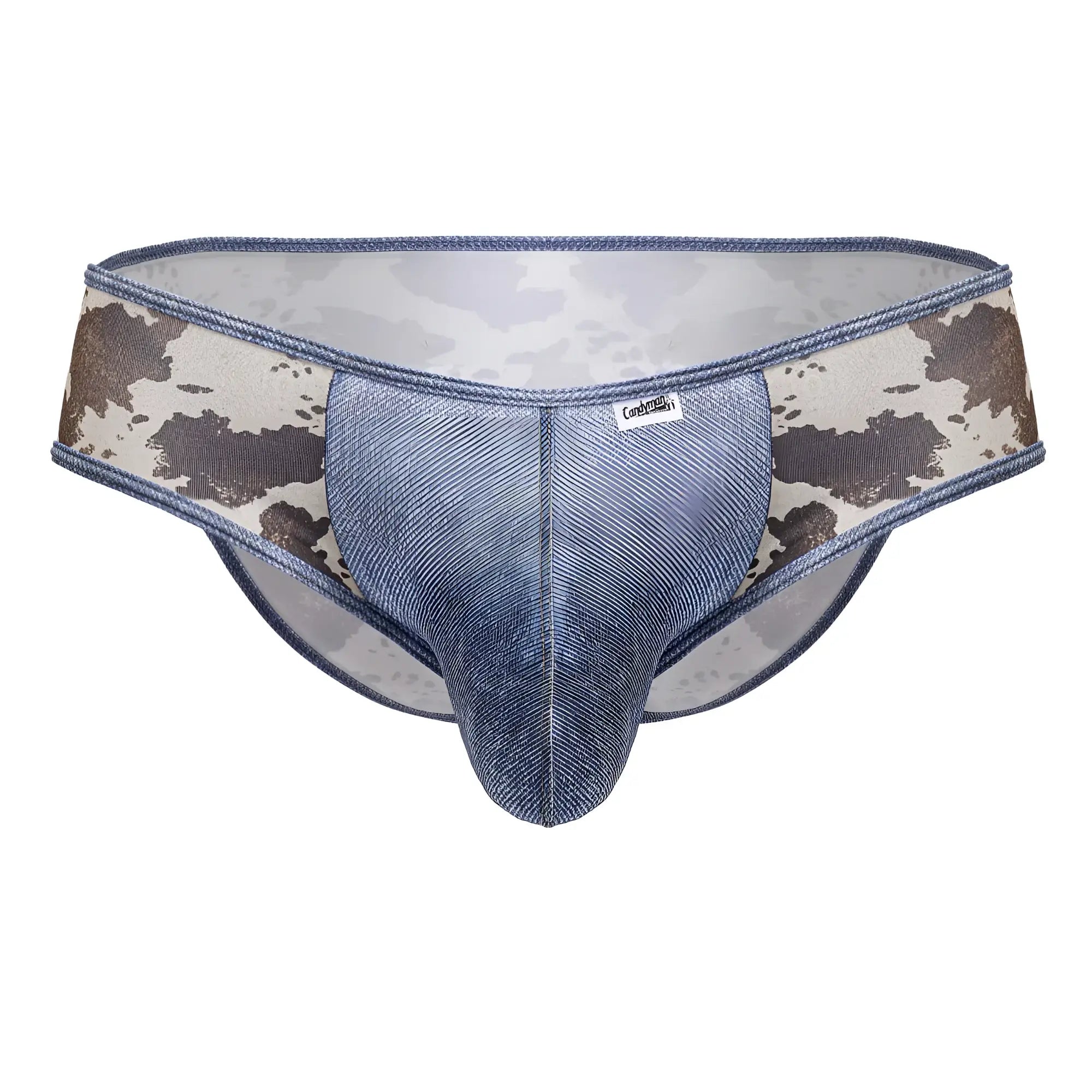 Blue denim textured mens briefs candyMan 99900 cowboy briefs with camouflage pattern on the sides